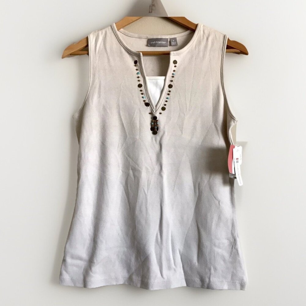 Croft And Barrow Tank Top Beaded V‎ Neck  Size Small Boho Western
